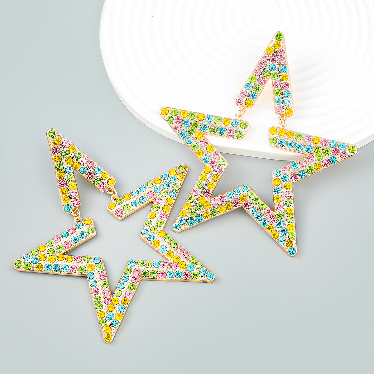 Wholesale Super Flash Fancy Diamond Alloy Diamond Star Earrings